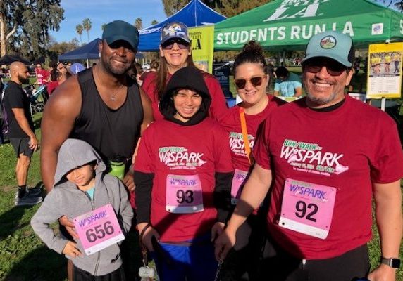 The Duffy family, accompanied by friends Christen Harris and Blue Benenati ,enjoy a Sunday morning at the Wespark 5k in 2024.